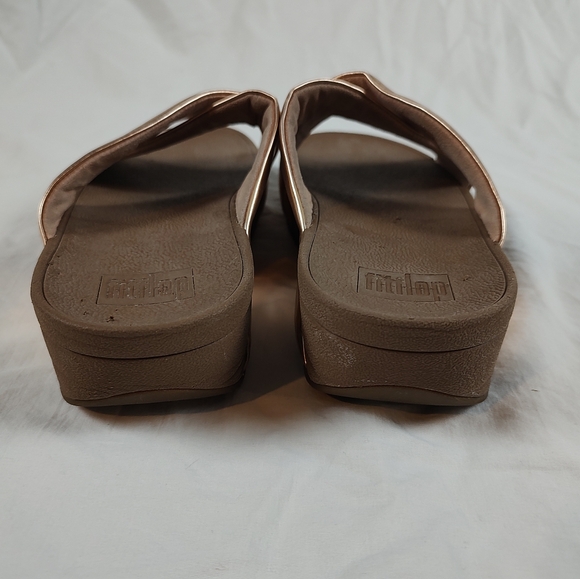 FitFlop Lulu Rose Gold Criss Cross Slide Sandals 8 - Picture 6 of 9